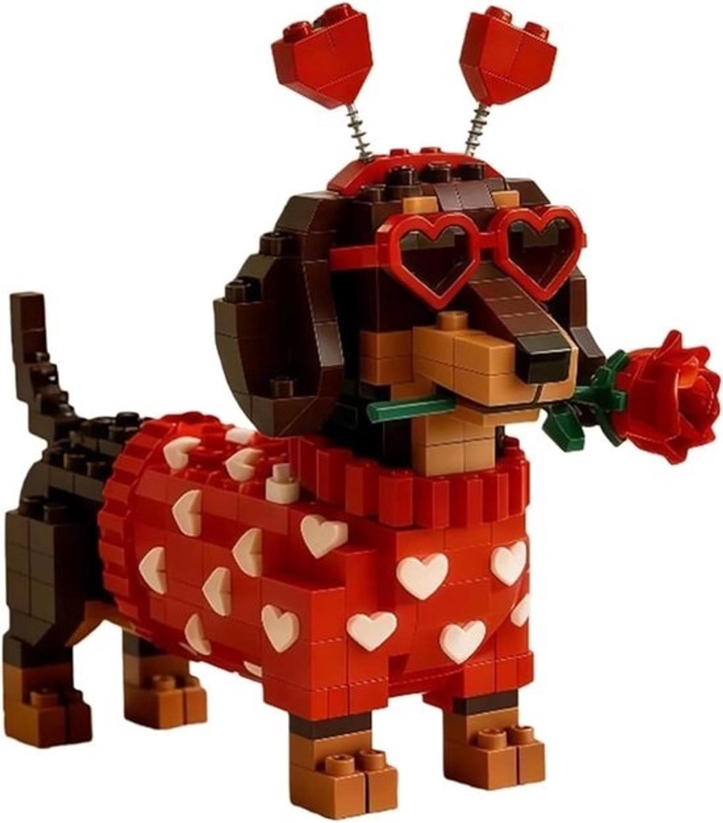 Dachshund Steen Set - Hond Bouwstenen - Decoratie Bouwen - Romantisch Hart Accessoire - 12x14x15 CM