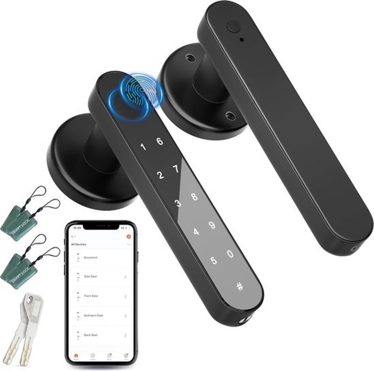 Slim Deurslot - Digitale Deurknop - Toegang Beveiligen - Vingerafdruk Scanner - 725 Gram - Zwart