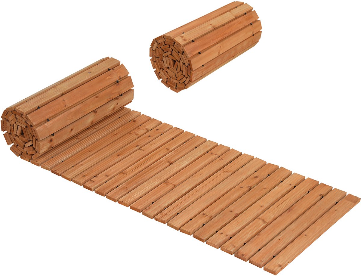 SureDeal® - Tuinier - Houten Tuinpad Rolpad - Buiten - Antislipoppervlak Uitrolbaar Houten - 367x55x1,5 cm - Naturel
