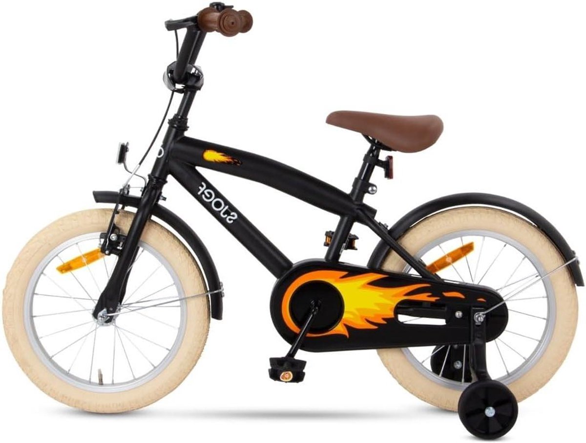 Kinderfiets - Jongensfiets - Leren Fietsen - Met Zijwieltjes - 16 inch - Mat Zwart
