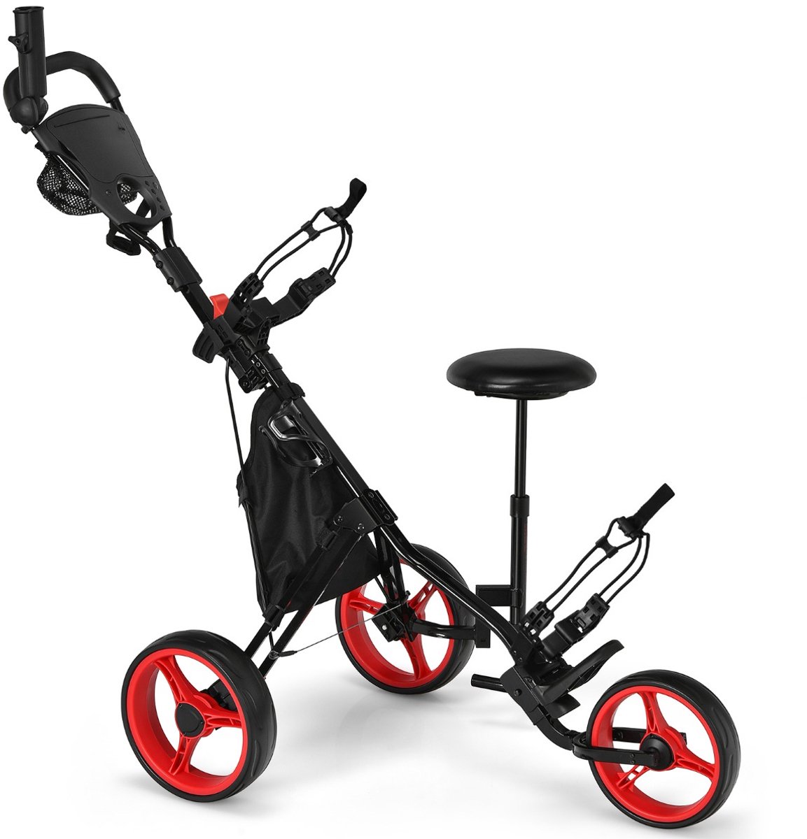SureDeal® - Golf - Golftrolley - Wielen Verstelbare Lichtgewicht - Parapluhouder - Opbergtas Rood - Zwart - 130x75x98,5 cm - Rood