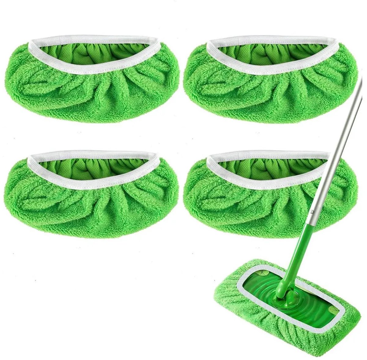 Een set van 4 microvezel reinigingspads Geschikt voor Swiffer dweilen van 25-30 cm, Geschikt voor zowel nat als droog gebruik, machinewasbaar.