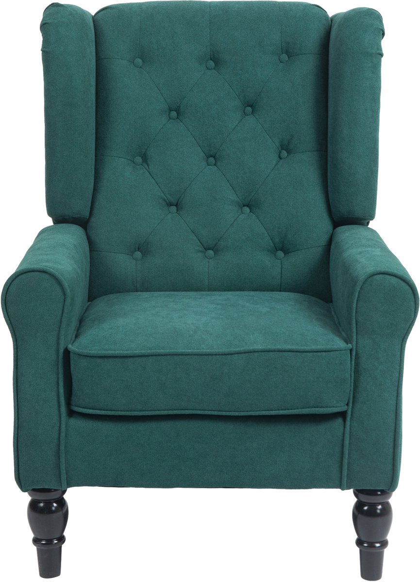 Woonkamerstoel - gestoffeerde stoel met houten poten - brede zitting - hoog comfort - klassieke stijl - 74 x 86 x 102 cm