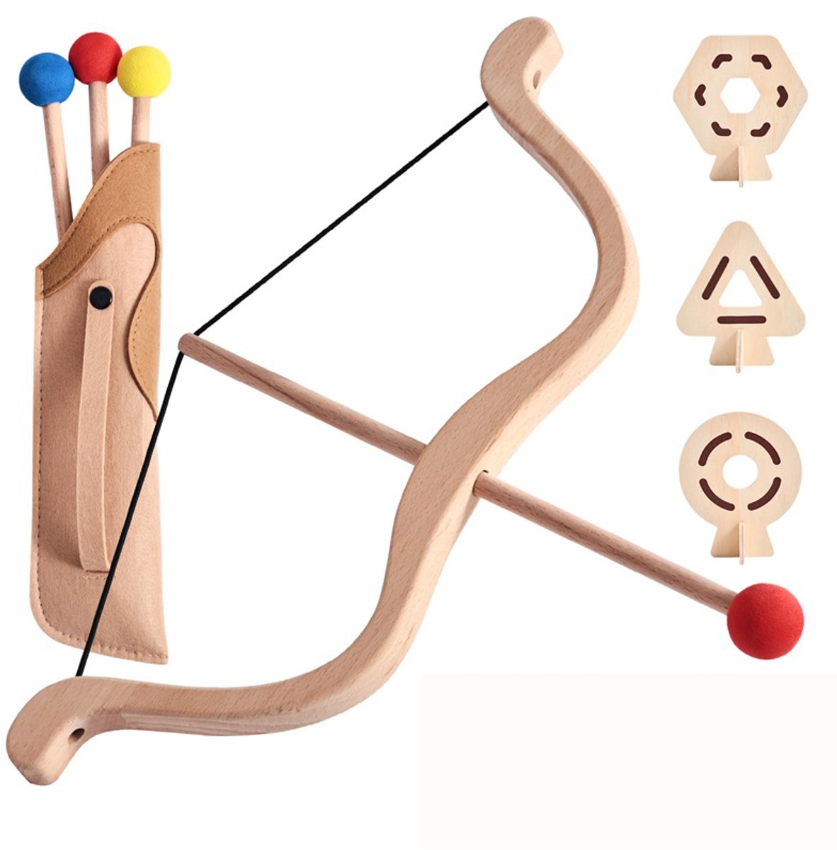 Houten boog‑en‑pijlspeelgoed voor kinderen | Boogschietset met 3 pijlen, 3 doelen en pijlkoker | Voor jongens en meisjes vanaf 4 jaar, geschikt voor links‑ en rechtshandigen