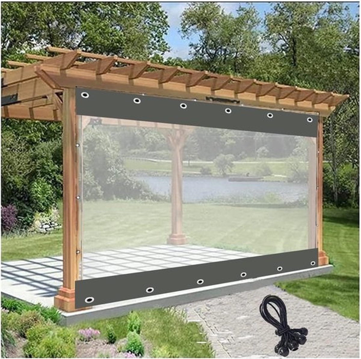 Buiten Vinyl Gordijn - Waterdichte Zijwand - Terras Beschermen - Transparant Tarp Paneel - 2x2.5 Meter - Helder Grijs
