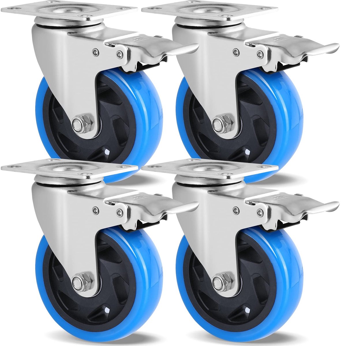 LIFERUN Zwenkwielen voor Meubels - Set van 4 Transportwielen met Remmen - Draagvermogen 600kg