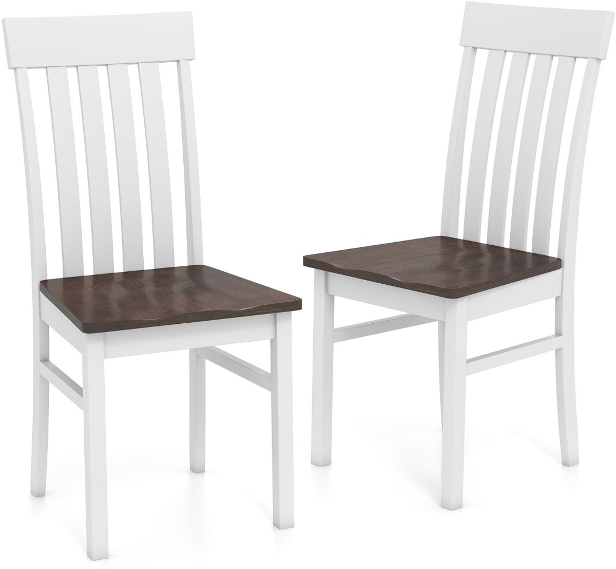 SureDeal® - Eettafel - Twee Eetkamerstoelen - Lattenrugleuning - Rubberhouten Zitting - 44x50,5x97 cm - Wit