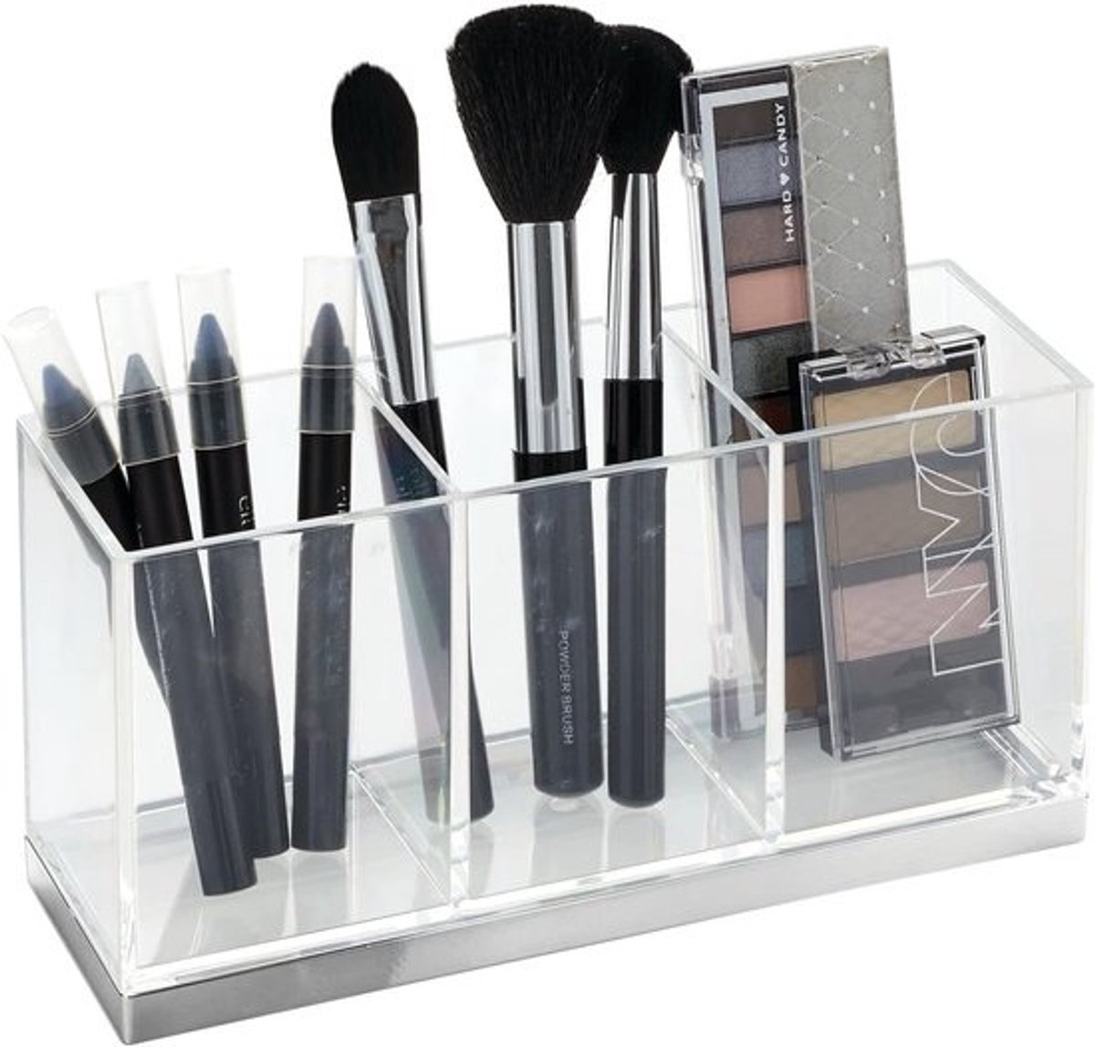 Make-up Houder - Cosmetica Organizer - Bureau Opruimen - 3 Vakken - 7.6x22.9x10.8 cm - Transparant Zilver