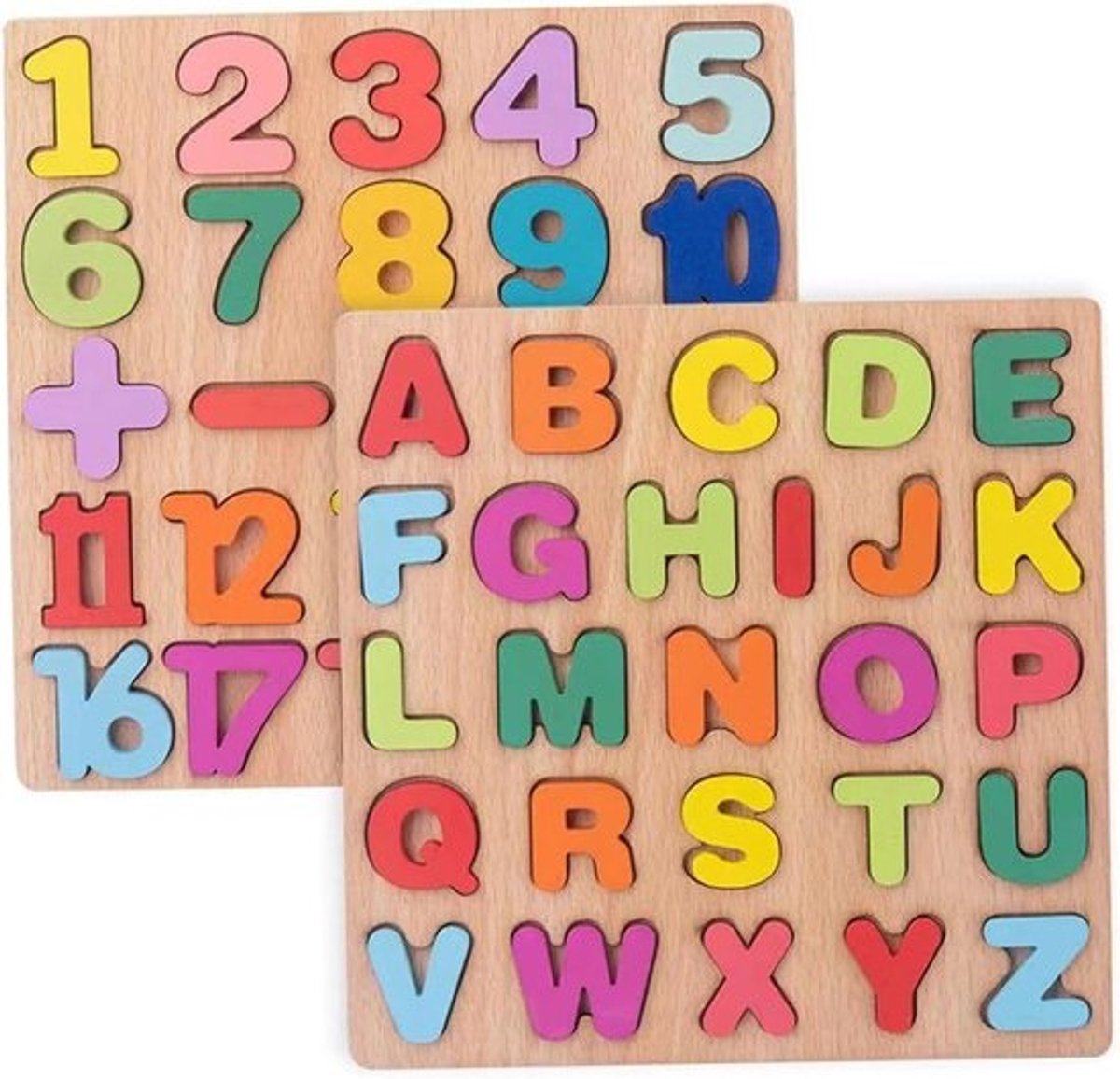 Houten Legpuzzels - Alfabet Cijfer Puzzels - Vroeg Leren Spelen - Duurzame Houten Constructie - 20 x 20 cm - Kleurrijk