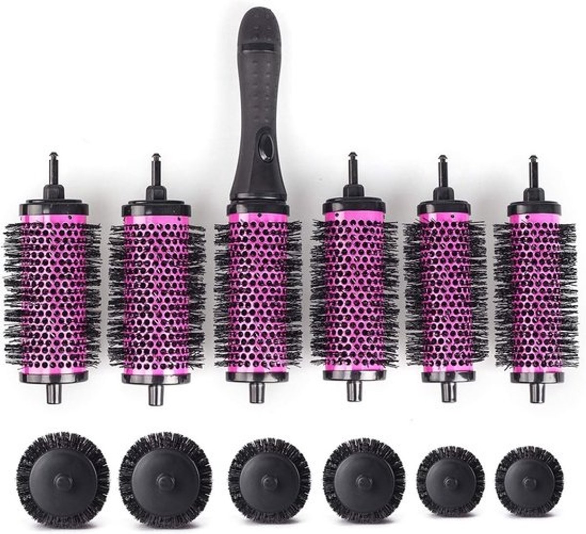 Haarborstel Set - Krulborstels Styling - Professioneel Gebruik - Afneembare Rollen - 3 Maten - Zwart Rose Rood