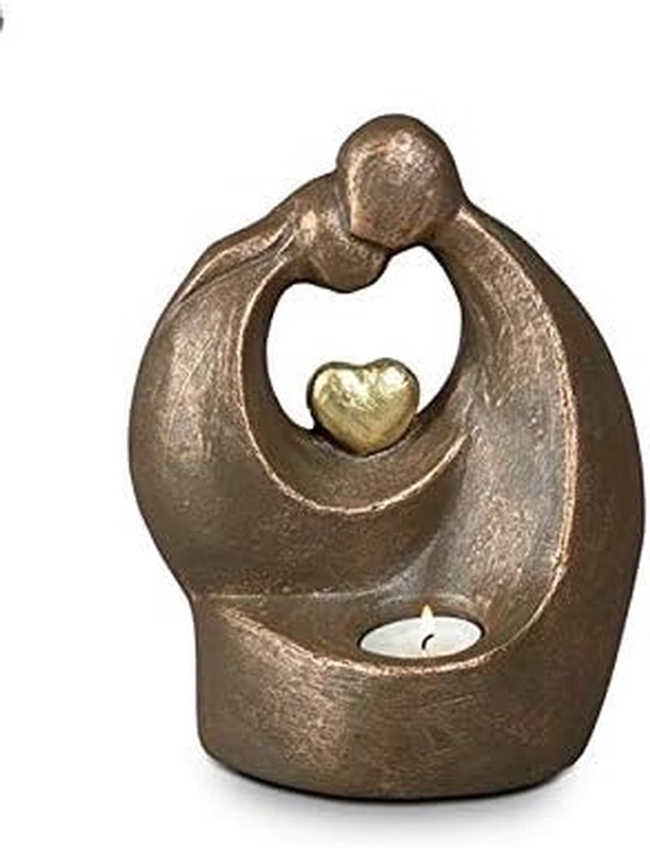 Kaarsenhouder mini urn - Herinneringssieraad kunst - Sfeervol interieur - Uniek handgemaakt kunstobject - 22 cm hoog - Brons en zilver