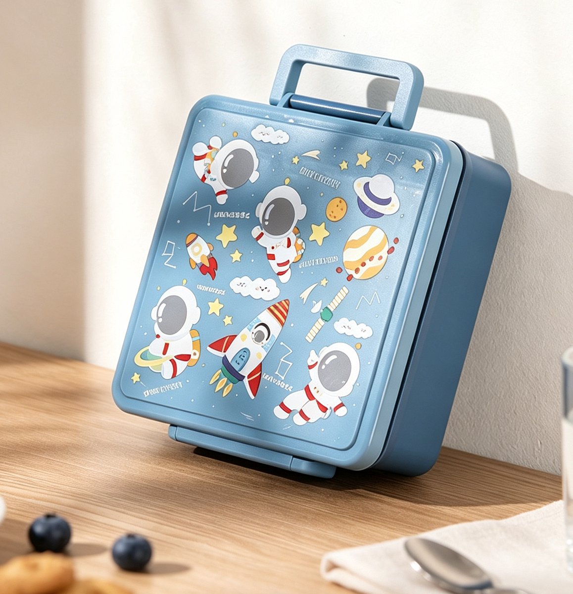 Deze lunchbox voor leerlingen bevat een soepkom van 300 ml een container van 1800 ml 5 lekvrije compartimenten een geïsoleerde voedselcontainer en een geïsoleerde lunchbox Hij is BPA-vrij en geschikt voor op reis en naar school 22*15.2*7.4cm blauw