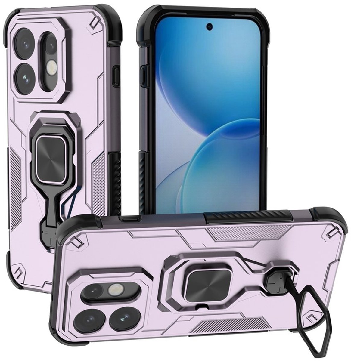 MobyDefend Hoesje - Geschikt voor Oppo Reno16 - Dubbelgelaagde Pantsercase Met Standaard - Roze