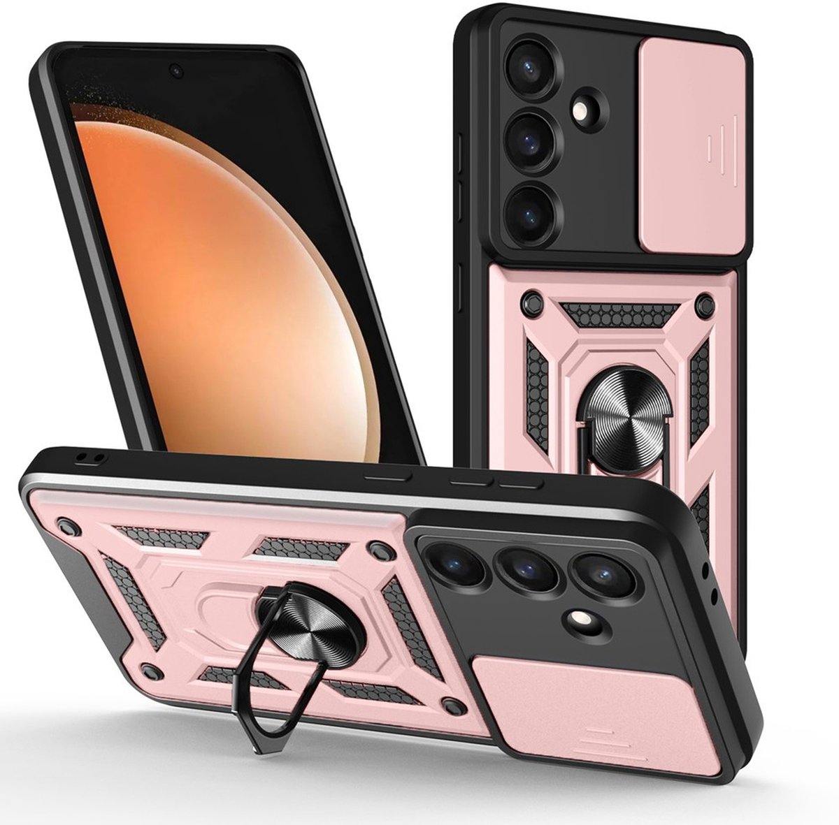 MobyDefend Hoesje - Geschikt voor Samsung Galaxy S26 FE - Pantsercase Met Draaibare Ring - Rosé