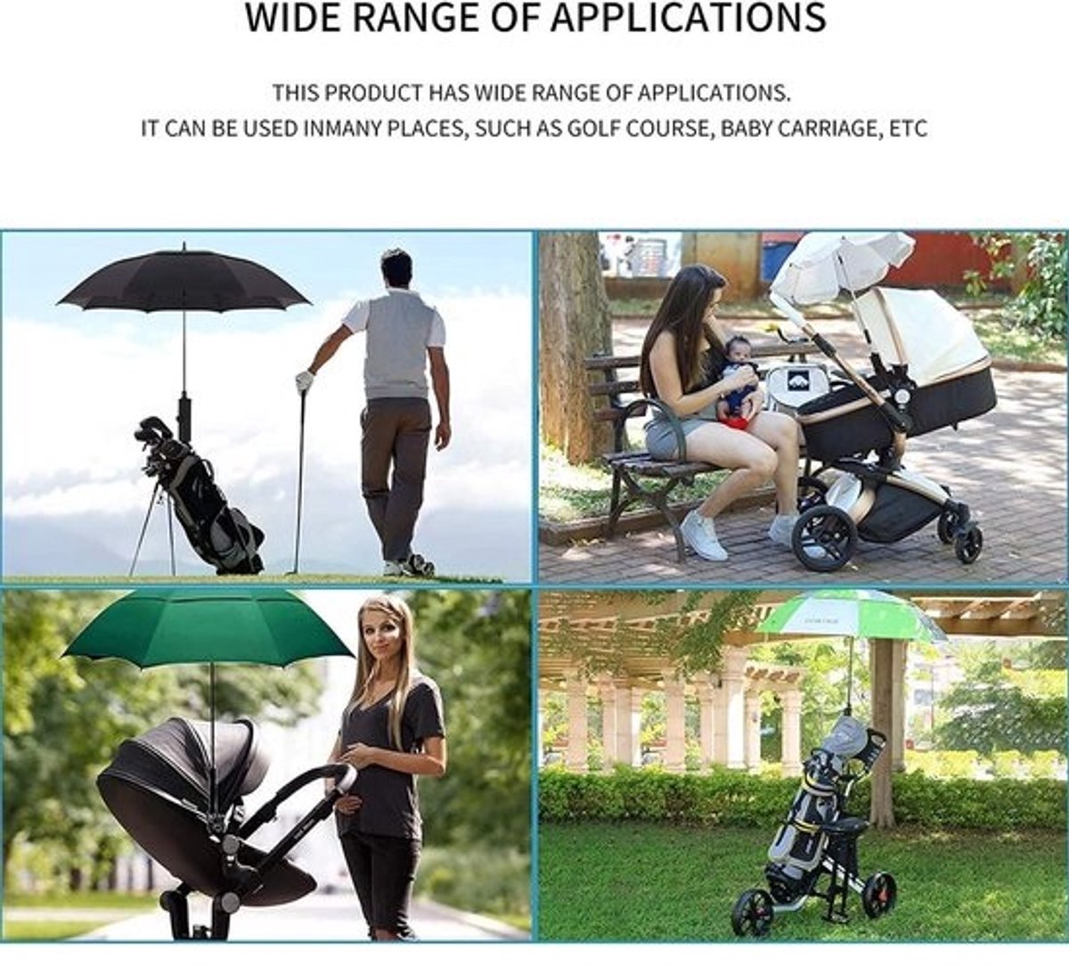 Paraplu Houder voor Golf Trolley en Golf Push Cart - Nylon, Zwart