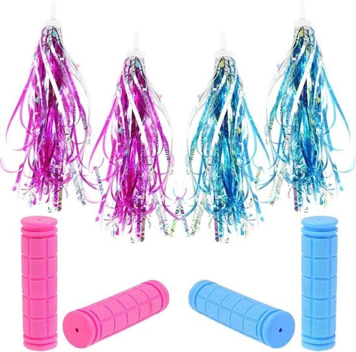 Set van 4 Fietsaccessoires voor Kinderen: Stuur Grips, Glitter Streamers en Luchtband Versiering