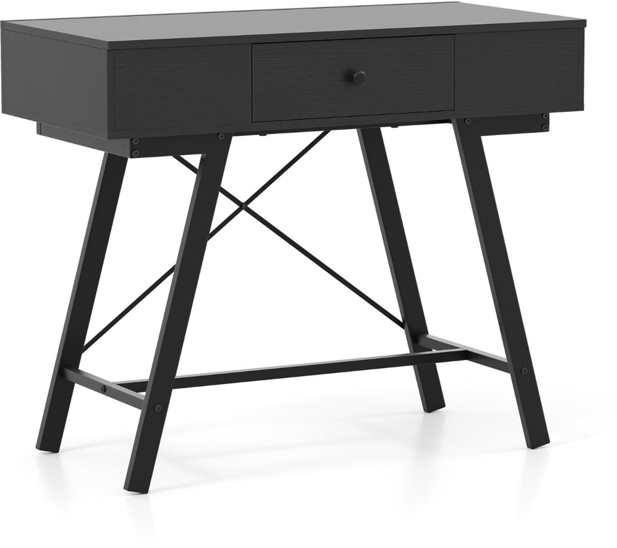 SureDeal® - Kaptafel - Make Tafel - Grote Spiegel - Oplaadstation - Klapdeksel - Lade Cosmeticatafel Zwart - 96,5x46,5x80,5 cm - Donkerbruin