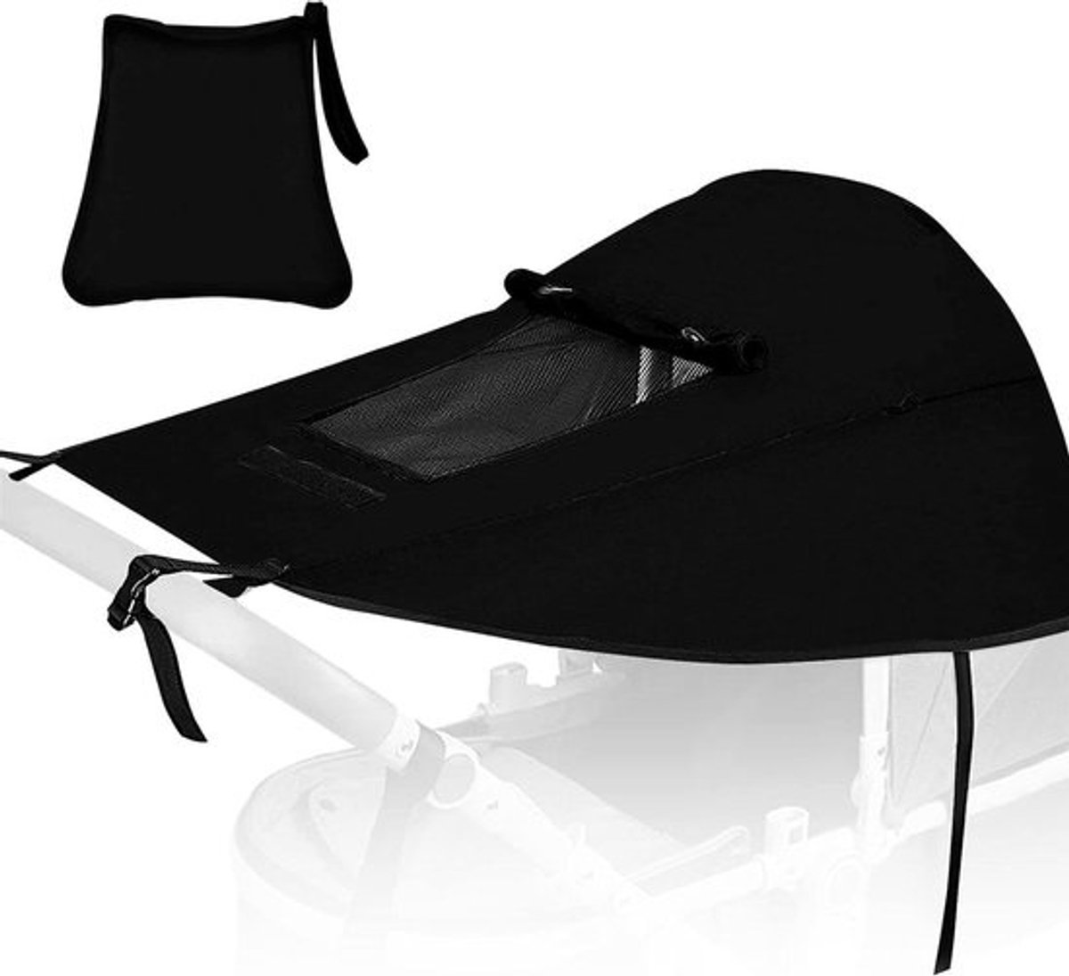 Parasol kinderwagen - Zonwering dakraam en zijvleugels - Waterdicht UPF 50+ - Babyzitje - Zwarte afdekking - Verstelbare zonbescherming.