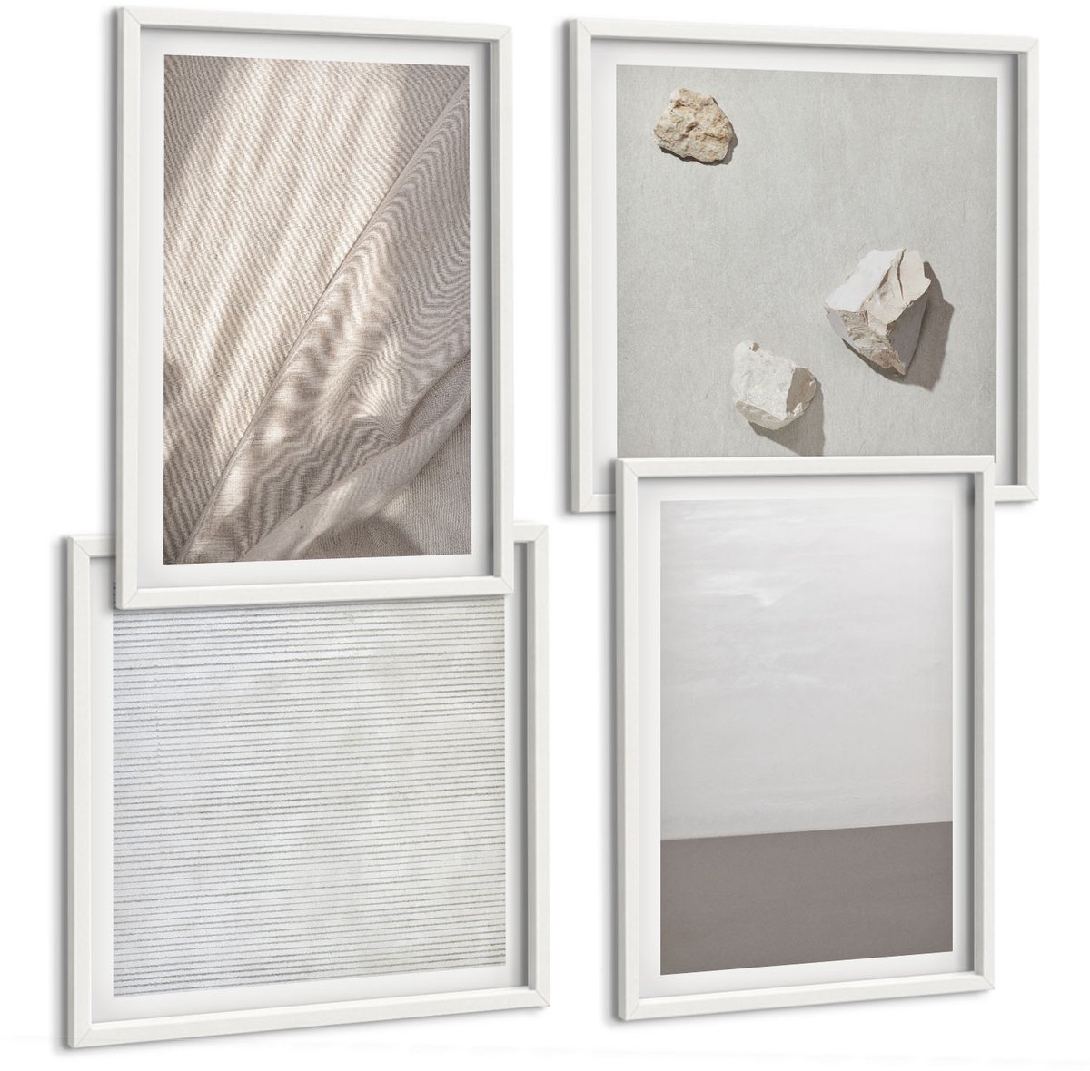 Wallfluent 4-Delige Schilderij Set - Verfijnde Natuurlijke Texturen In Boho-Stijl - 40 x 40 En 40 x 60 - Muurdecoratie - Interieur Decoratie