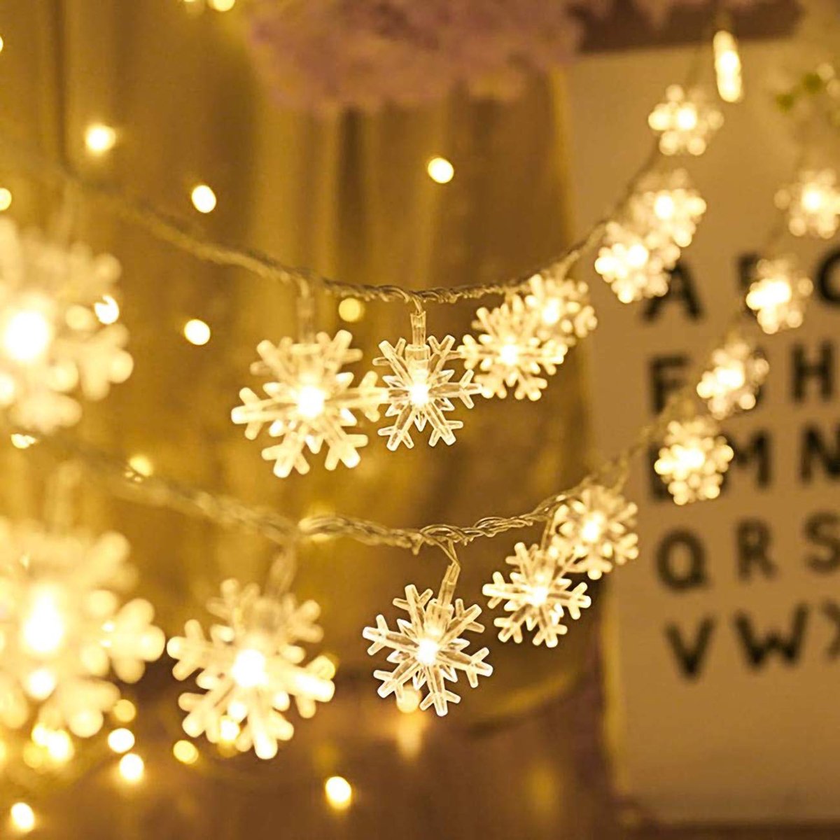 Namajunas - Kerst sneeuwvlokken licht slingers - 10 meter met 80 lampjes - Warm licht - Sneeuw vlok sneeuwvlok kerst verlichting - Perfect voor decoratie binnen en buiten, bruiloften, verjaardagen, Valentijnsdag en in de kerstboom
