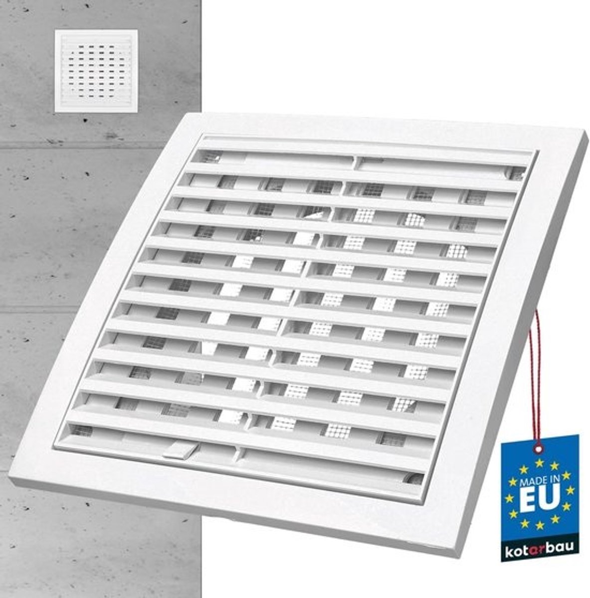 Ventilatierooster Afsluitbaar - Afvoerrooster Kunststof - Gecontroleerde Luchtstroom - Ingebouwd Insectenwering - 200 x 200 mm - Wit