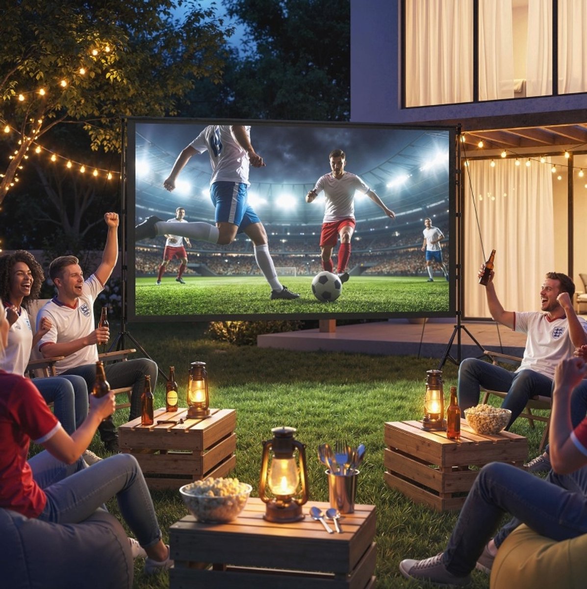COVREO Projectiescherm 120 inch 16:9 zwart polyester met standaard - dubbelzijdig - draagbaar
