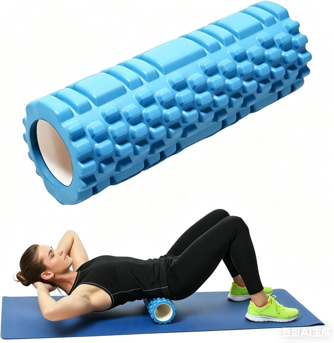 Fasciarol voor wervelkolom, schuimroller met 3D-textuurmassage, hardschuimrol voor zelfmassage, spierspanning verlichten, ideaal voor yoga, sport, fitness en pilates (blauw)