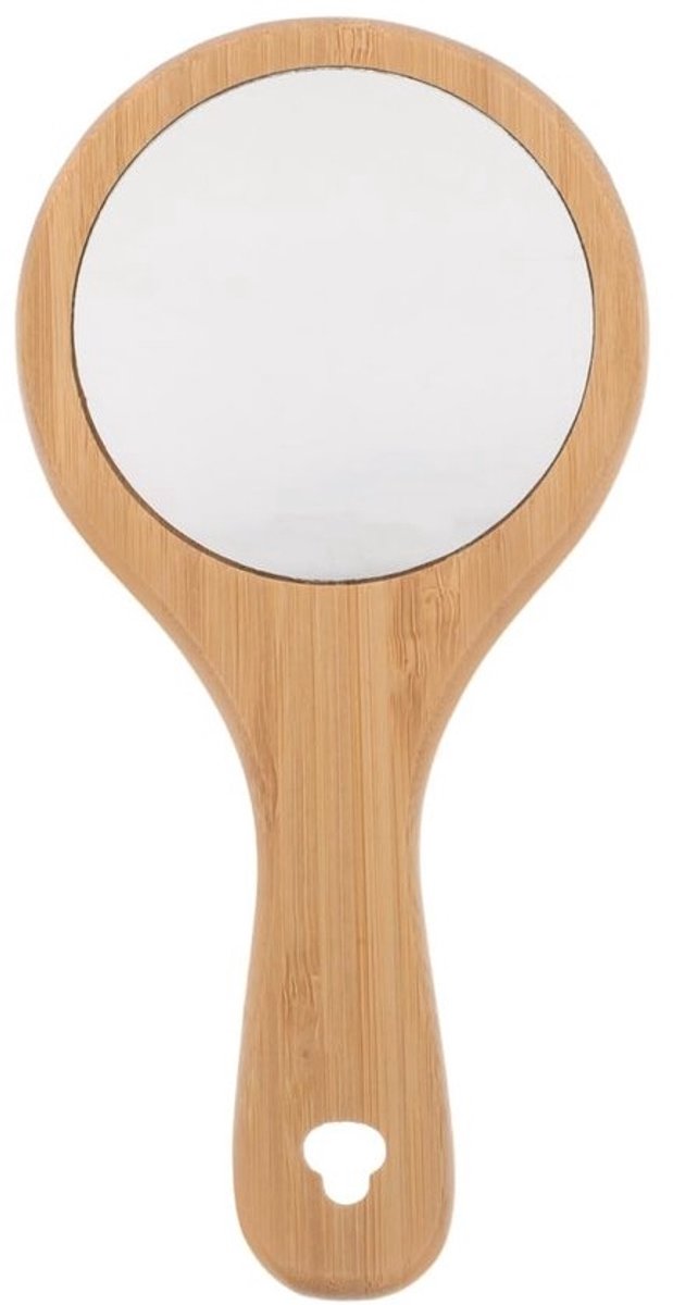 NTHProducts - Houten Handspiegel - Vintage Rond - Luxe Houten Handvat - Bruin - Makeup Spiegel - Geschikt voor Mannen en Vrouwen - 19.5 cm