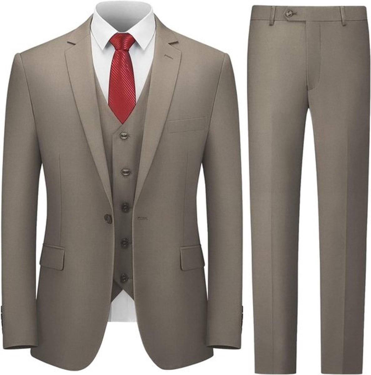 Heren Kostuum Slim Fit 3-Delig Met Gilet en Stropdas - Solide Kleur