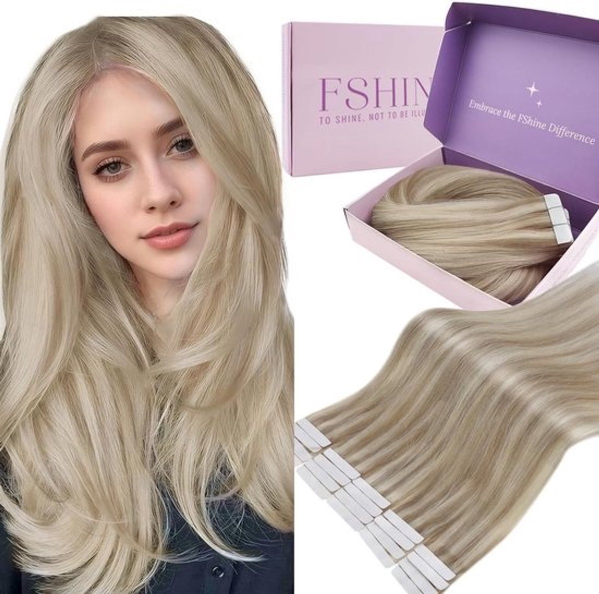 Tape-In Haarverlenging Echt Haar Lichtbruin & Platinablond 30 cm Tape Extensions 20 Stuks