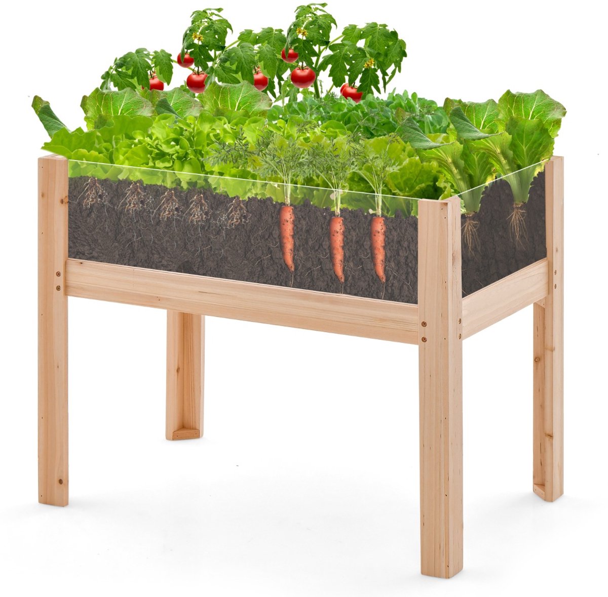 SureDeal® - Plantenbak - Houten Verhoogde Bloembak - Afvoergaten - Transparante Acrylplaten Tuinbak - 75x46x61 cm - Naturel