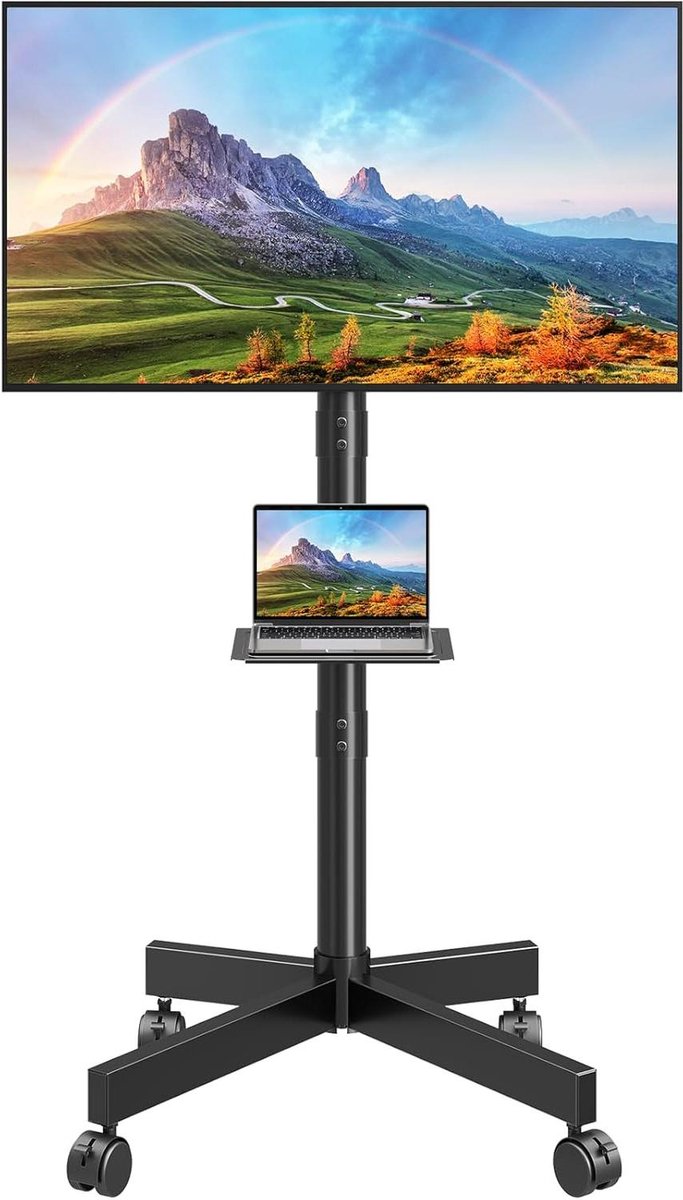 TV standaard met wielen - Mobiele TV standaard - Flexibel TV kijken - In hoogte verstelbaar - 26-60 inch - Zwart