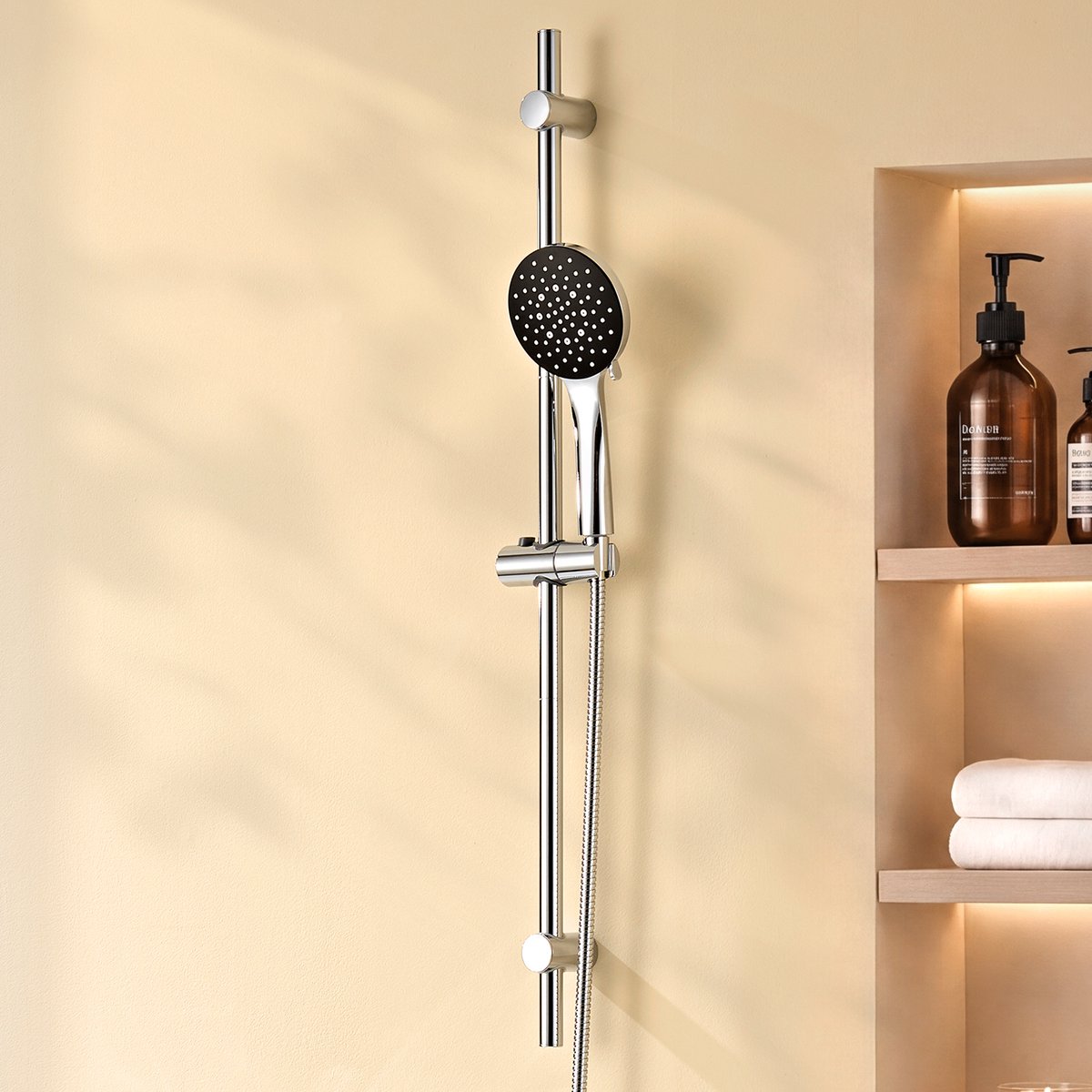 Auralum max Waterbesparende Glijstang Doucheset - 90 cm Glijstang - Douchekop Ø 12 cm - Handdouche met 6 Standen - Met Doucheslang - Universele Aansluiting - Chroom