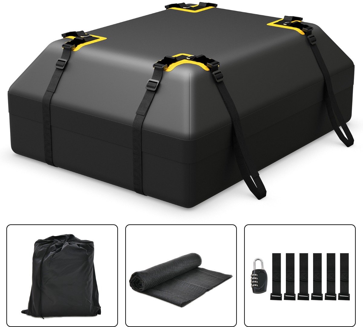 SureDeal® - Kamper - Dakkoffer - Auto Dakkoffer Waterdicht - Deurhaken Cijferslot Antislip - Draagtas Opvouwbare Dakkoffer - 83x112x43 cm - Zwart
