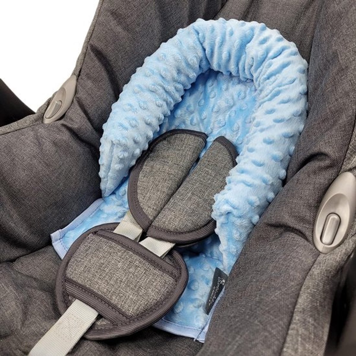 Baby Hoofdkussen - Baby Zitkussen - Autostoel Comfort - Op Maat Gemaakt - Universeel Pasvorm - Lichtblauw Minky