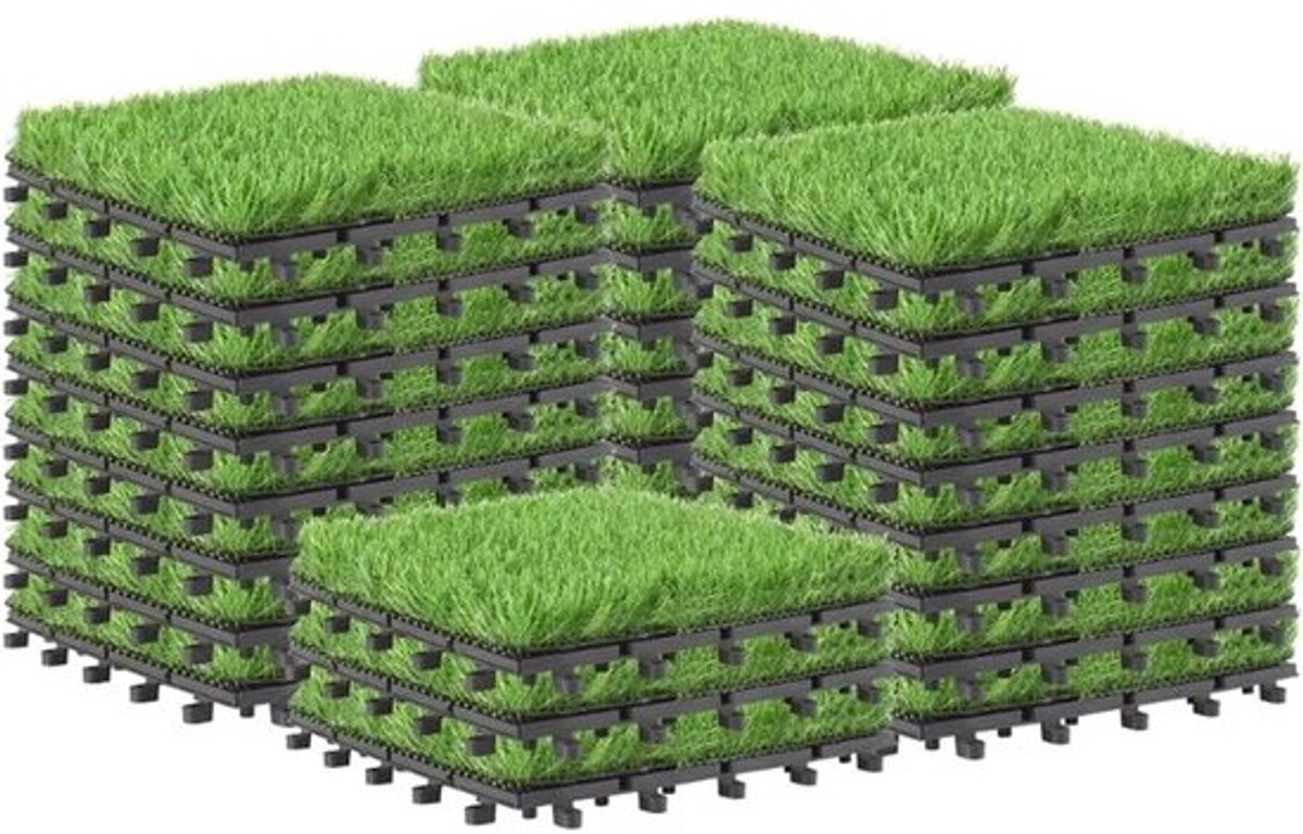 Kunstgras Tegels - Modulaire Gazonvloer - Buitenruimte Aankleden - Eenvoudig Ineen te Klikken - 30x30 cm Set - Groen
