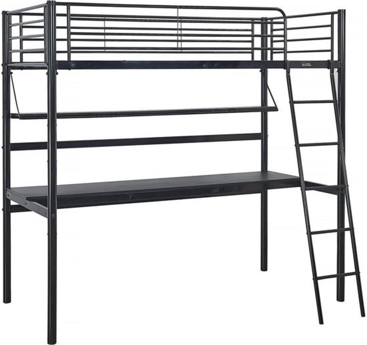Hoogslaper met Geïntegreerd Bureau 90x190 cm Zwart Metaal