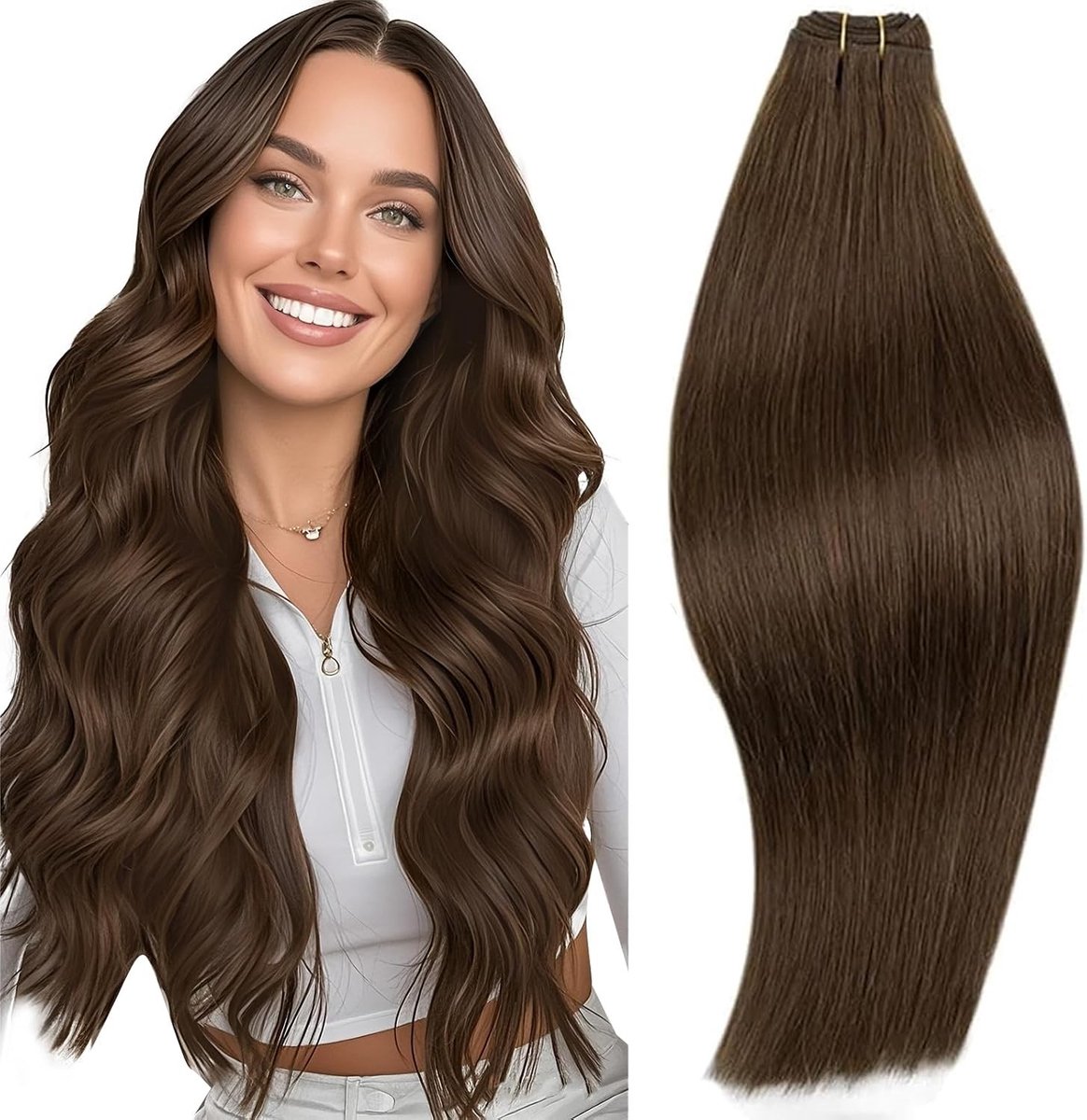 Natuurlijke Weft Haarextensions van Echte Mensenhaar in Bruin, 30cm en 70g voor Volumineus Haar