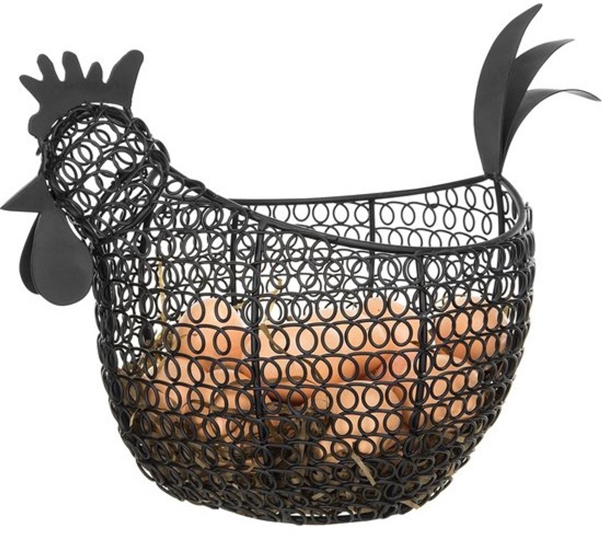 Kipvormige Eiermand - Decoratieve Mand - Keuken Organiseren - Rustieke Stijl - 34 cm Breed - Zwart