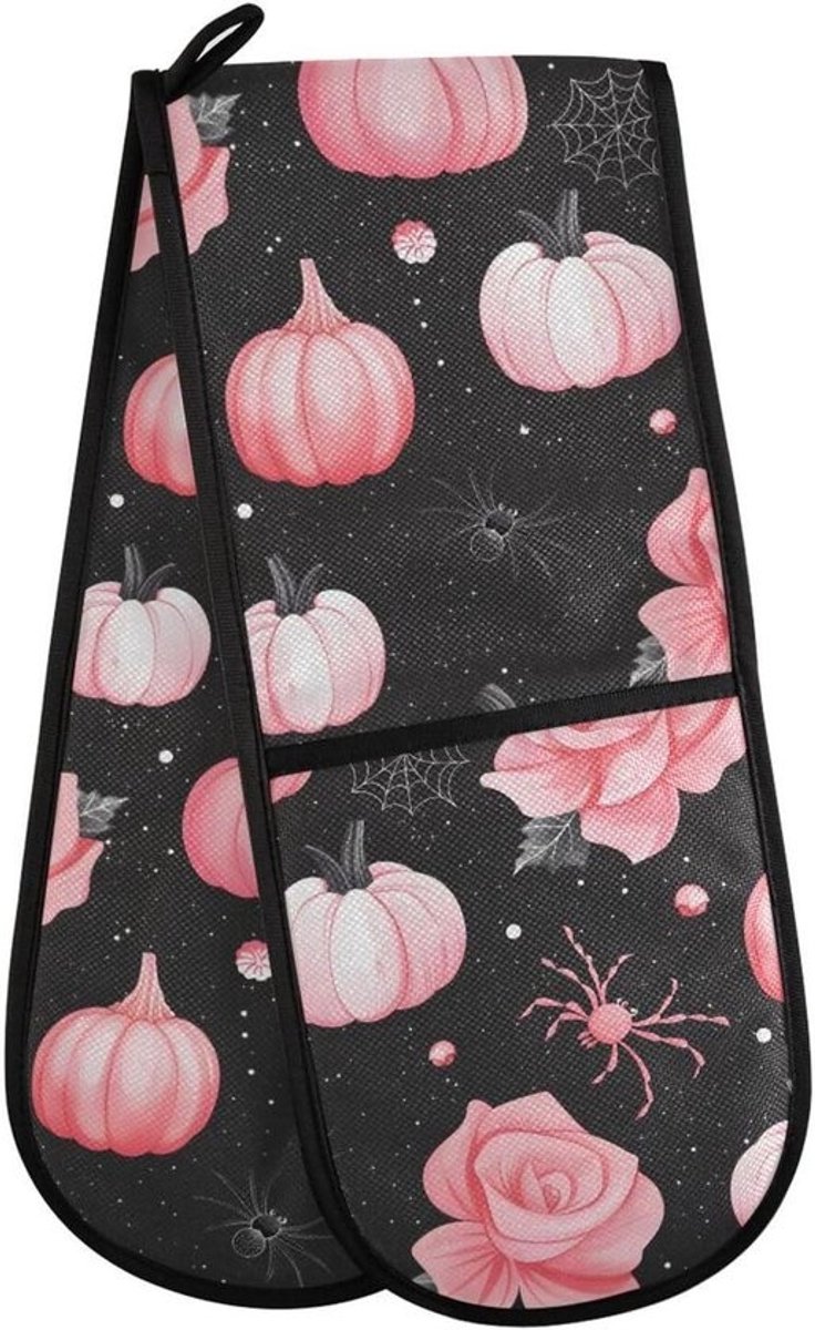 Dubbele Oven Handschoenen - Pannenlappen Hittebestendig - Keuken Bescherming - Dubbelzijdig Ontwerp - 35x17.8 cm - Roze Pompoen