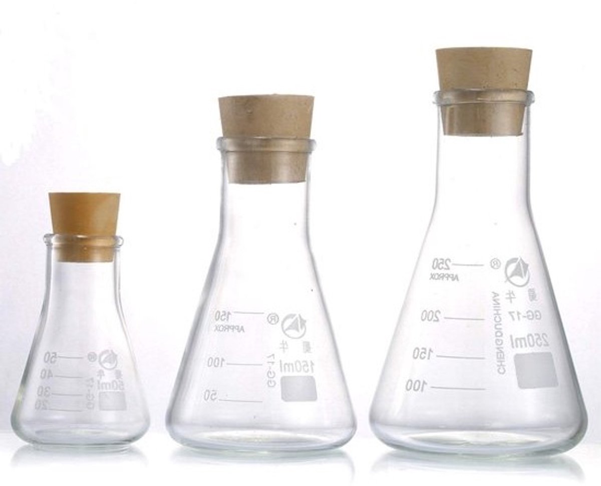 Erlenmeyer-kolffenset - Laboratoriumkolven - Wetenschappelijke Experimenten - Nauwkeurige Weegschalen - 250 150 & 50 ml - Transparant