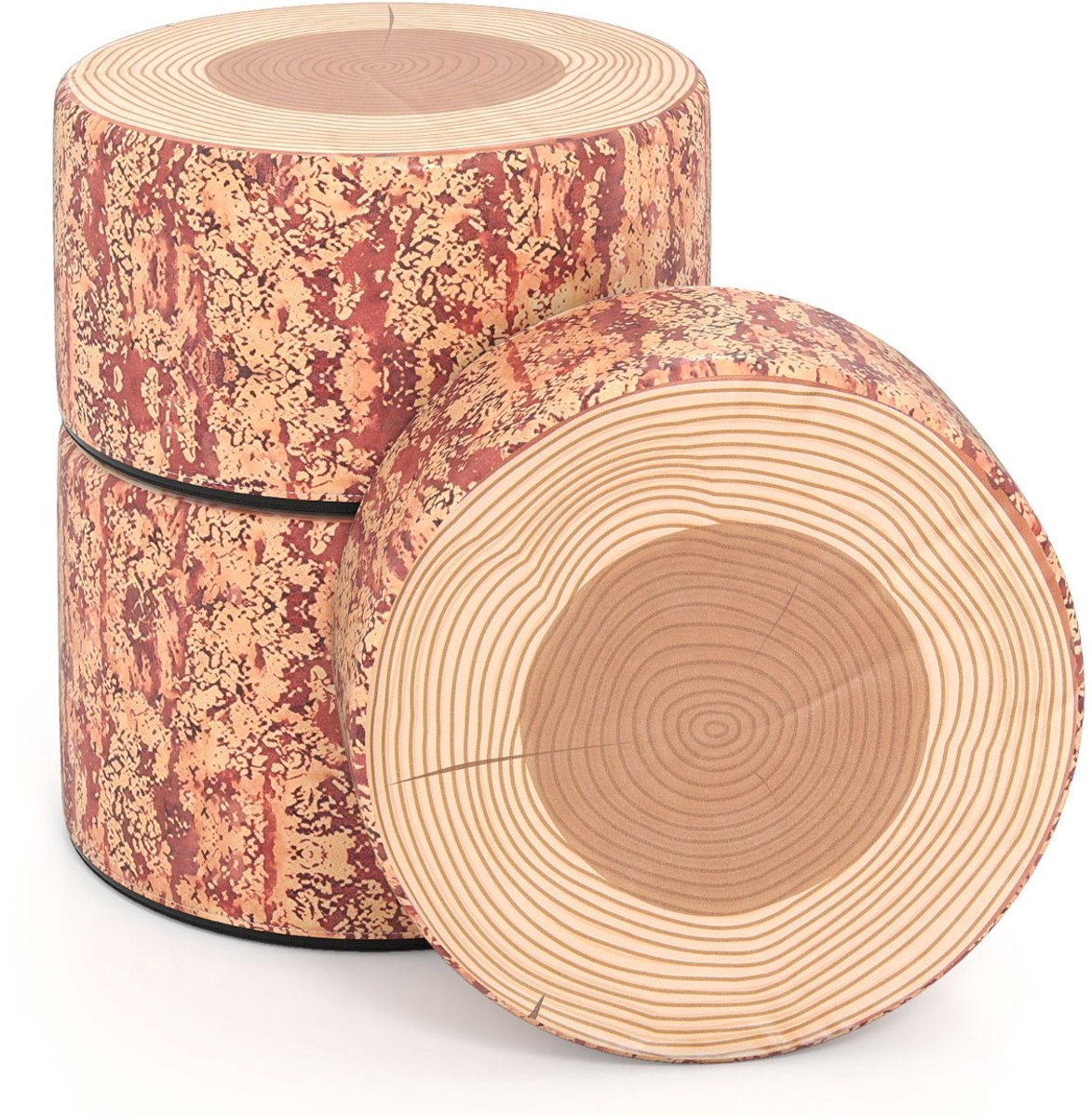 SureDeal® - Poef - Delige Boomstronk Krukkenset - Verschillende Hoogtes - 38x38x25 cm - Zoals het beeld toont