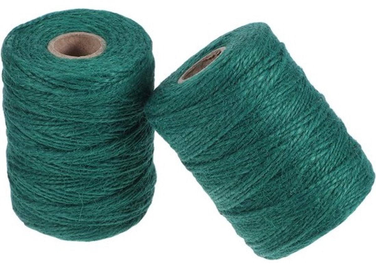 Jute Bindtouw - Natuurlijk Koord - Knutselen Tuinieren - 2 Rollen - 1000 x 0.2 cm - Groen