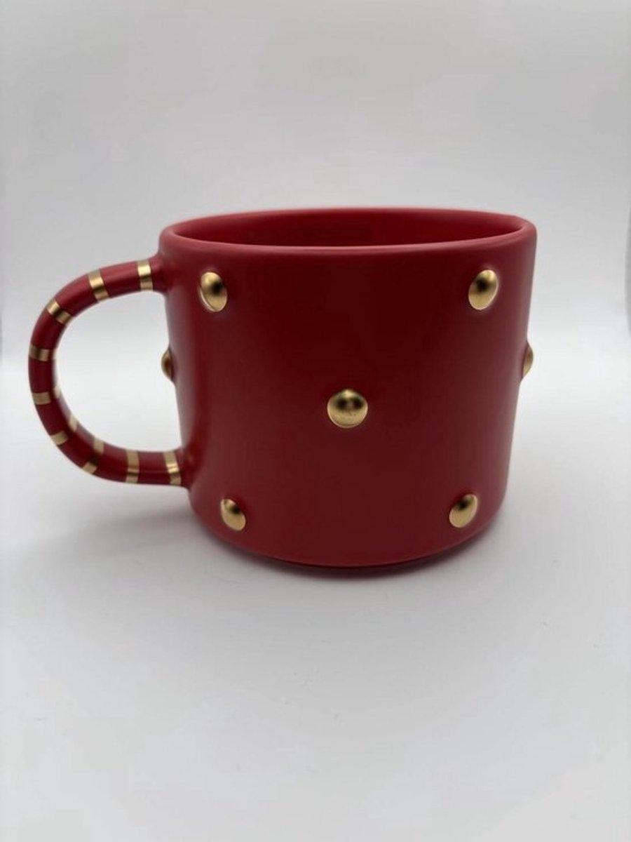 Kerstmok Limited Edition - Feestelijke Mok - Warme Dranken - Gouden Stippen Design - 355 ml - Rood