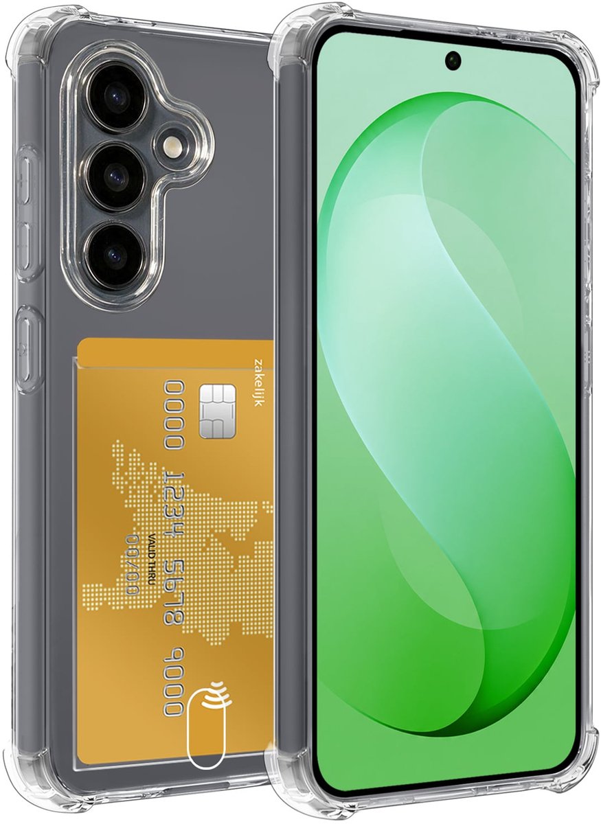 Hoesje Geschikt voor Samsung Galaxy S26 FE - Met Pashouder en Kaarthouder - Telefoon Hoes Shockproof - Siliconen Case - Back Cover - Shock Proof - Pasjes Houder - Transparant