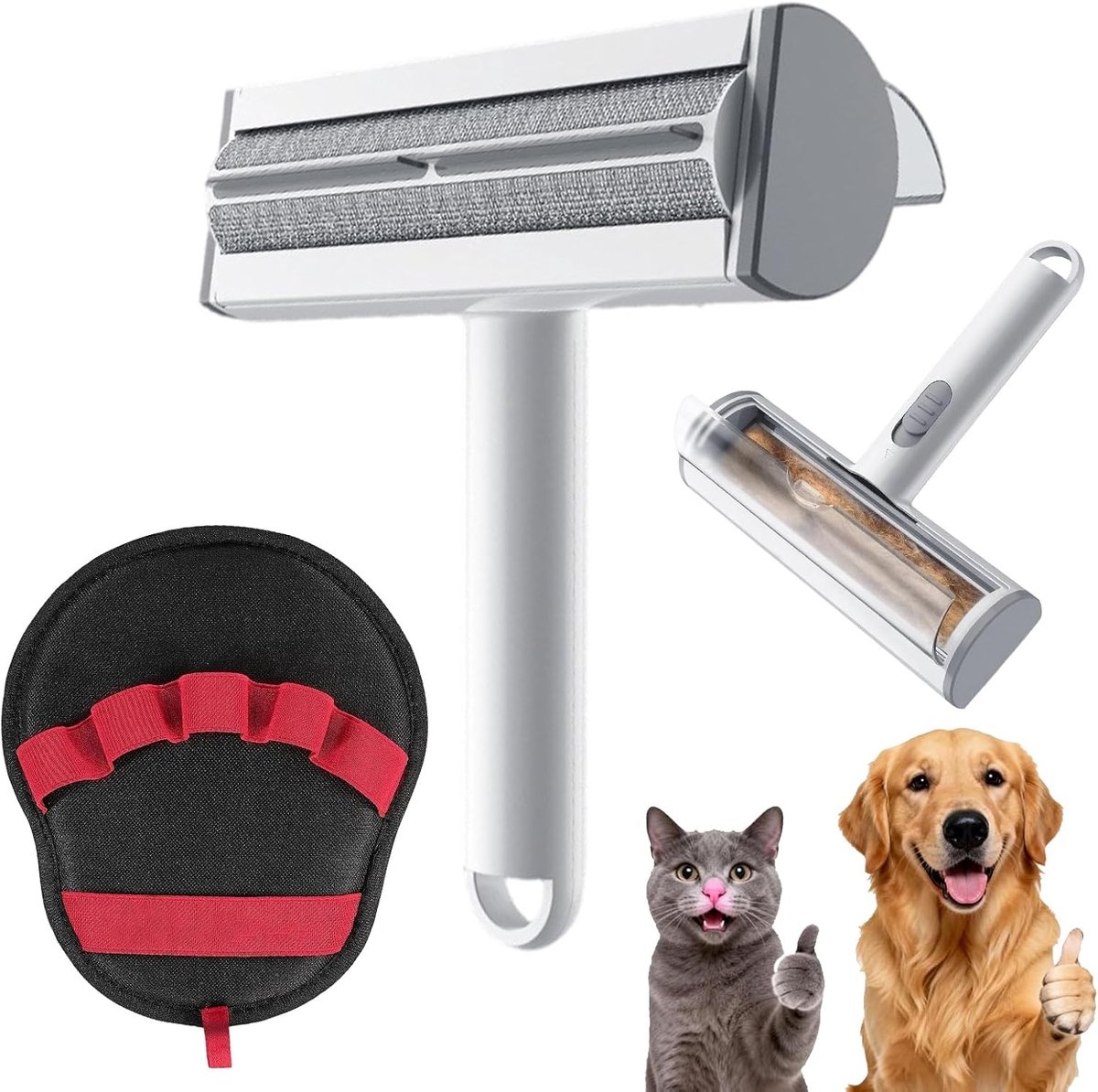 Herbruikbare 2-in-1 borstel en rol tegen dierenharen met opbergdoos en handschoen voor katten, honden en pluche kleding, ideaal voor bank, tapijt en auto
