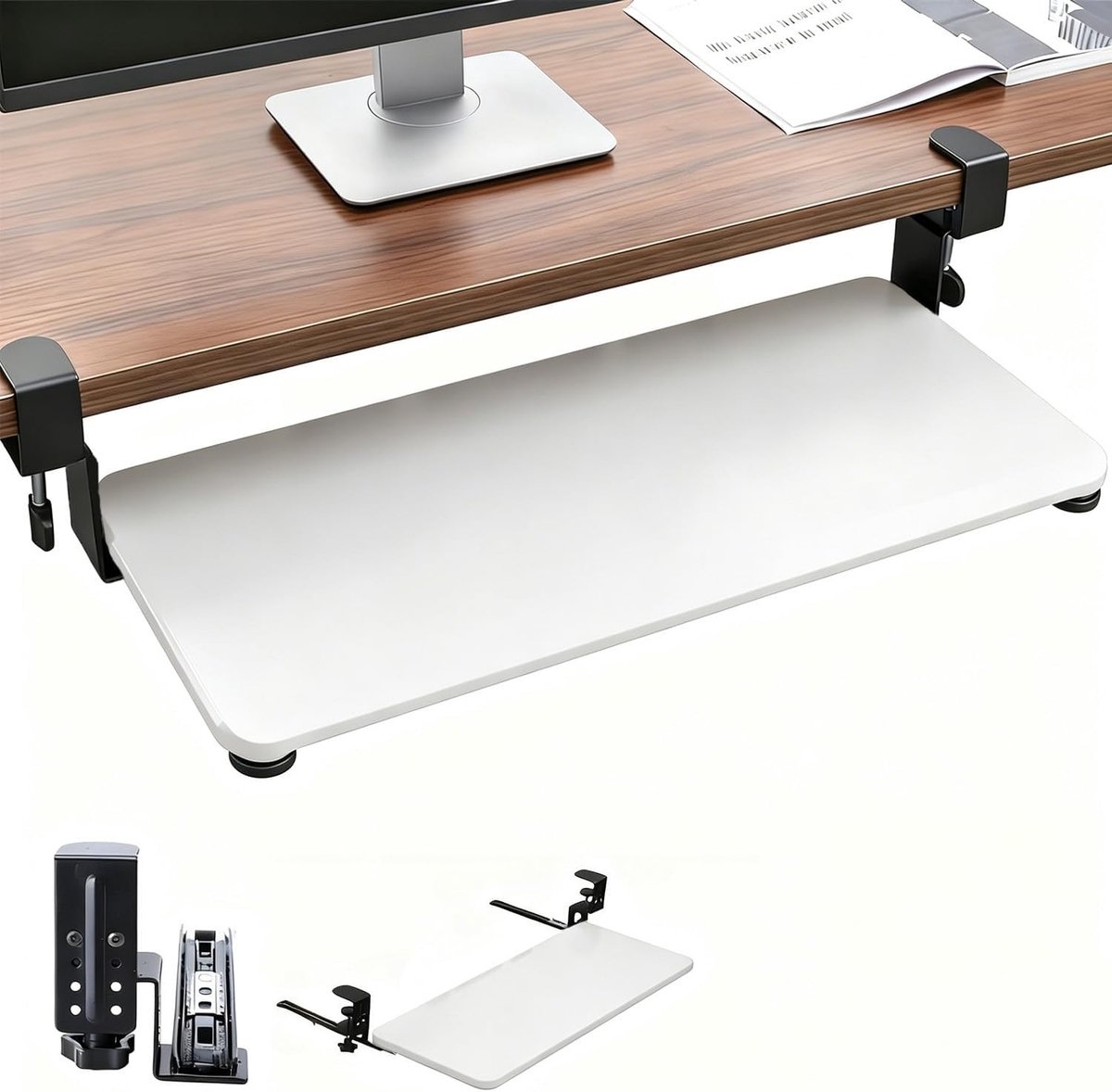 Verstelbare toetsenbordplank voor onder de tafel, robuust ontwerp, 74,8 cm breed, tot 25 kg belastbaar, ideaal voor thuiswerk en ergonomisch gebruik