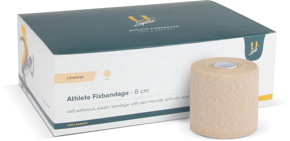 U-Sport Athlete Fixbandage - 8 cm x 20 m - 6 Rollen - Zelfklevend Fixatiewindsel - Beige - Huidvriendelijk Cohesief Verband
