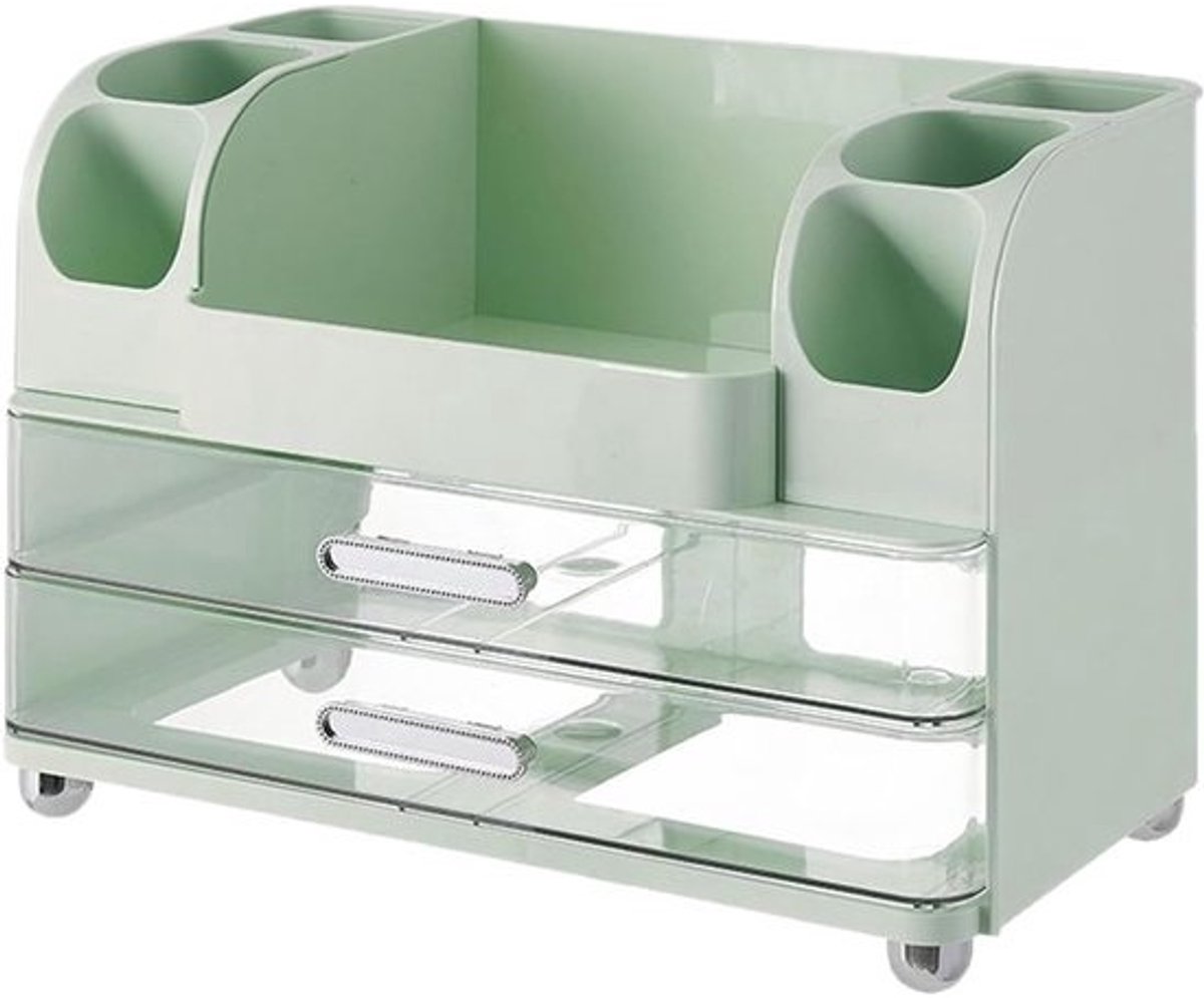 Make-up Organizer - Cosmetische Opslag - Bureau Organiseren - Meerdere Compartimenten - 28x23.3x28 cm - Groen