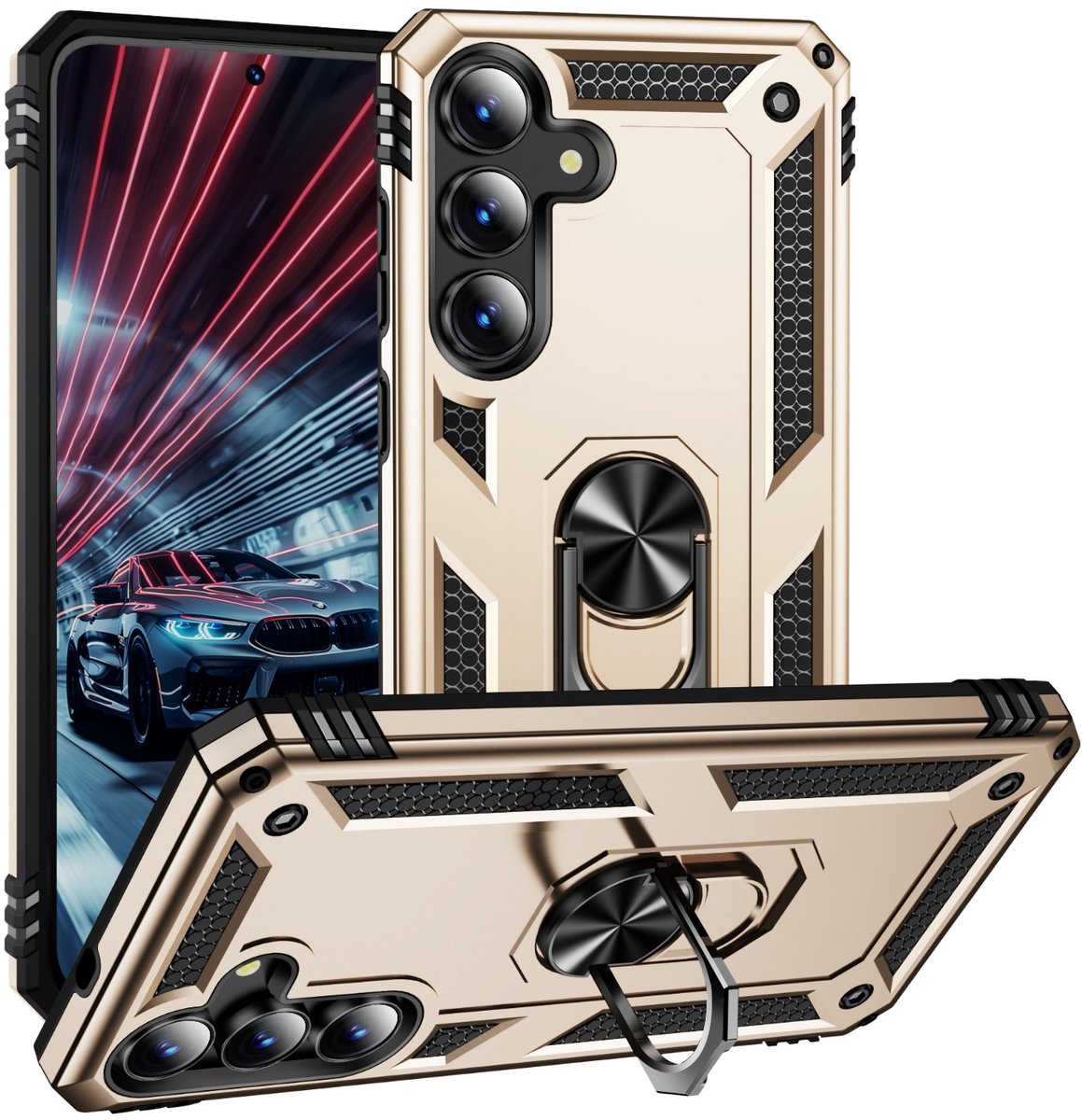 Coverup Hoesje - Geschikt voor Samsung Galaxy S26 FE Hoesje - Coverup Armor Ring Kickstand Back Cover - Goud